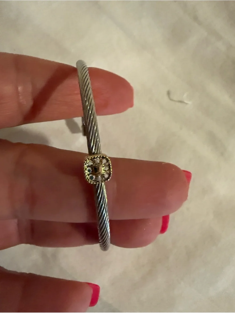Park Lane Silver-Tone Cable Bangle with Gold Accent Crystal Charm